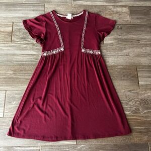 Altar'd State Burgundy Embroidered Babydoll Dress Medium Greece Mamma‎ Mia Vibes